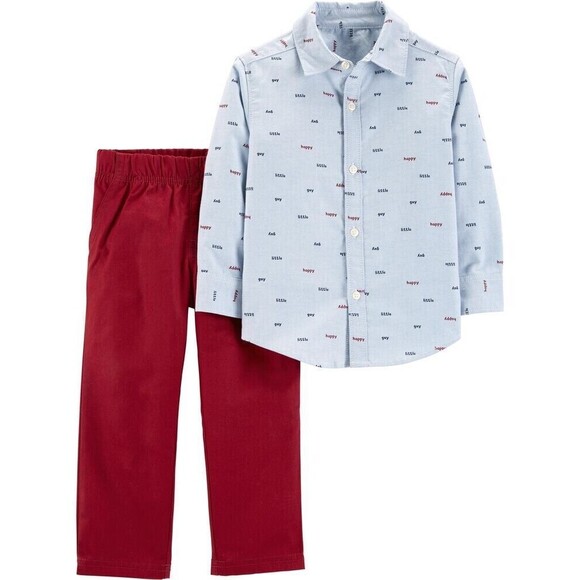 Carter's Happy Little Guy Button Down Shirt/Pants Set Baby Boy Size 9 Months - Picture 1 of 4